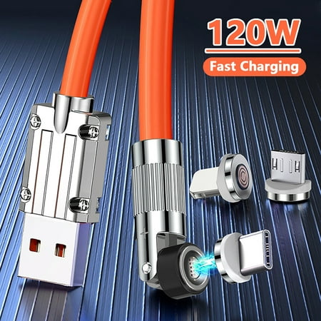 120W Magnetic Charging Cable,180 Degree Rotation Fast Charge Cable USB Micro Type C IOS Charger Line with High Speed Data for Xiaomi Huawei,3.9ft/5.9ft