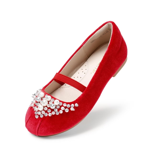 Zapatos planos tipo Mary Jane para niñas DREAM PAIRS con perlas rojas y cristales