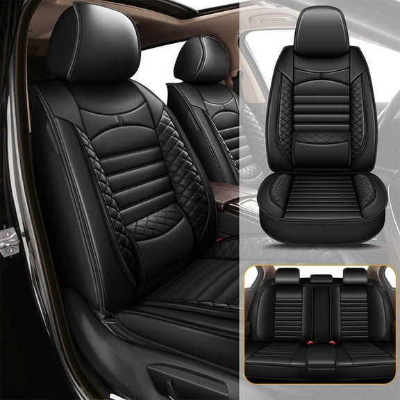 AOMSAZTO Car 5-Seat Covers Front & Rear Full Set Faux Leather Seat Cushion Protector Waterproof Black For Dodge Dart 2013-2016