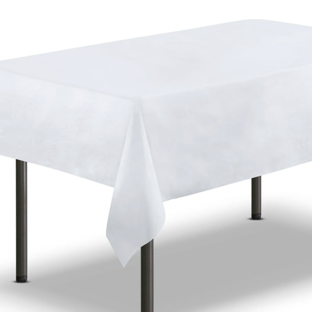 [10 Pack] White Plastic Tablecloth 54 x 108 Inch Rectangle Table