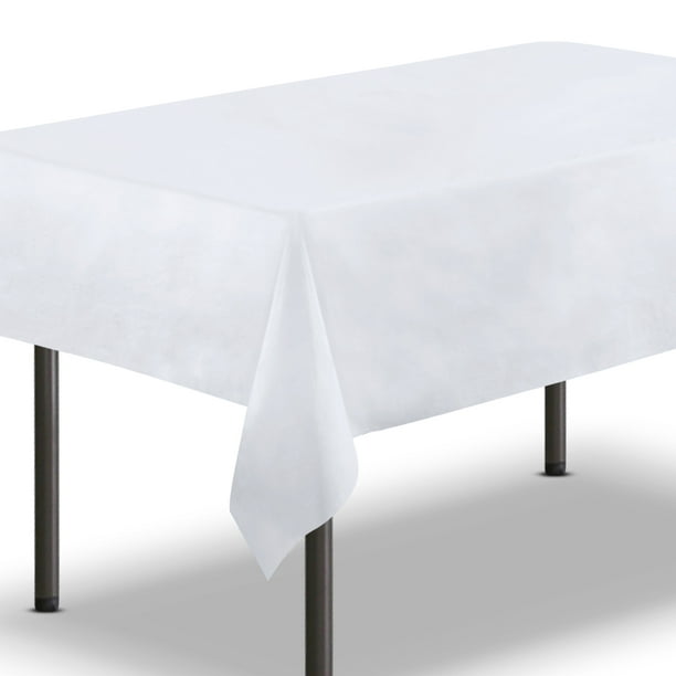 [10 Pack] White Plastic Tablecloth 54 x 108 Inch - Rectangle Table Cloth,  Reusable Cover / Disposable Tablecloths for Party Decoration, Birthday 