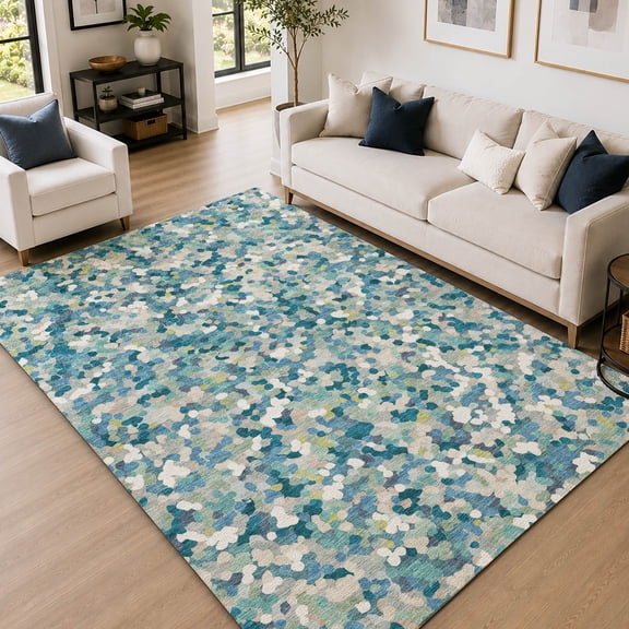 Addison Rugs Mayfield Premium Machine Washable Transitional Geometric Teal Rectangle Rug, 10' x 14'