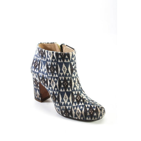 

Pre-owned|Madewell Womens Navy Leather Printed Velvet Blocked Heel Ankle Boots Shoes Size7