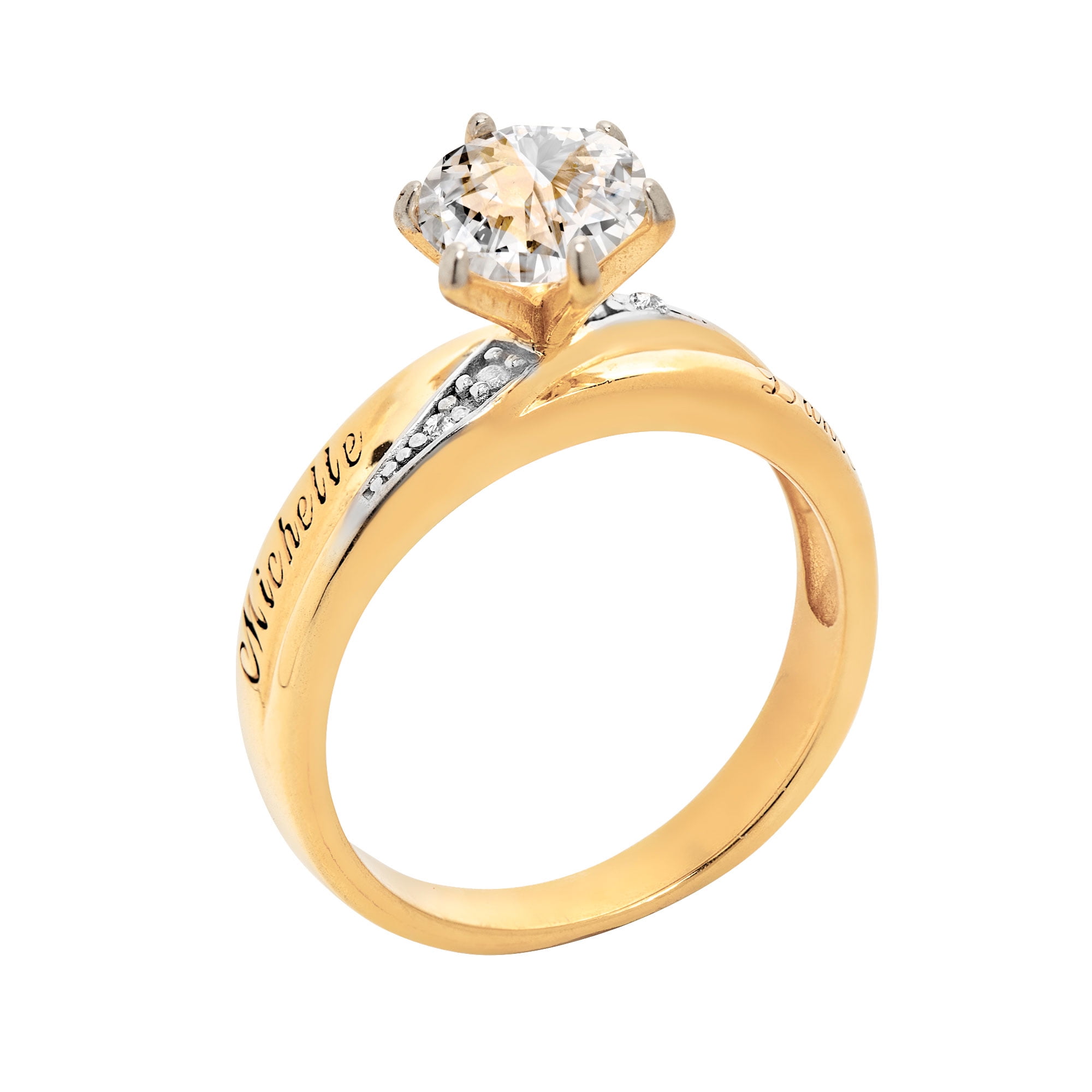 Vow & Forever Personalized Planet Bridal 14K Gold over Sterling Silver Brilliant White Topaz and Diamond Name Wedding Ring ,Women's
