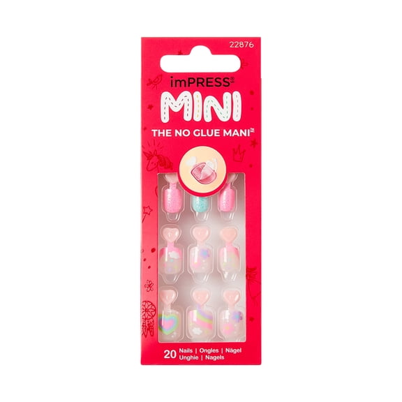 Kiss Impress Mini Press On Nails for Kids, ‘Little Sprout’, Pastel,, Squoval, 20 Count