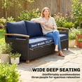 thumbnail image 5 of Outsunny 3 Seater Outdoor Couch Sofa, PE Wicker Patio Sofa with Wide Deep Seat, 4" Cushions, Wood-Effect Armrests and Legs, Dark Blue, 5 of 9