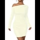 thumbnail image 1 of Vestido de Cóctel Mini Ajustado con Volantes, Mangas Largas y Hombros Descubiertos para Mujer Albaricoque M, 1 of 10