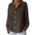 thumbnail image 2 of Guieoi Womens Shirts under $5 Women's Solid Color V-Neck Long Sleeve Loose and Linen with Decorative Buttons Top Blouse Purple Black*Friday/Cyber*Monday Clearance, 2 of 6