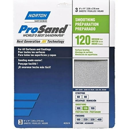 

9 x 11 Norton 02619 ProSand Sanding Sheet 120-Grit Handy-Pack