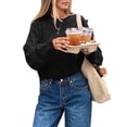 thumbnail image 3 of Women Knitted Crop Cardigan Shirt Short Sleeve Button Down Ribbed Knit Crop Top Y2k Outwear Top Tee Shirt Black S, 3 of 7