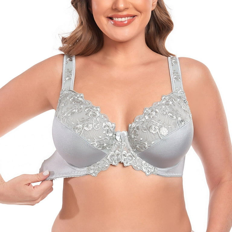  Womens Plus Size Bras Full Coverage Lace Underwire Unlined  Bra White 32G
