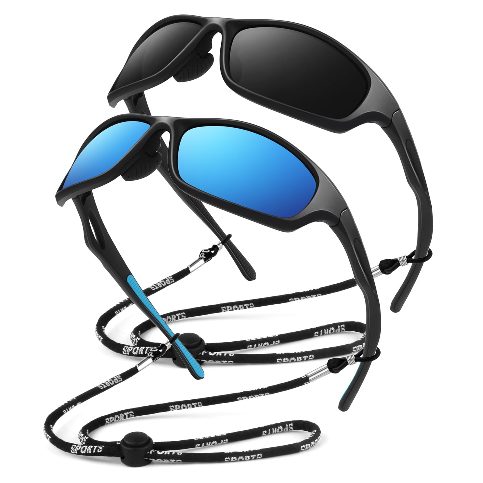 LINVO Polarized Sports Sunglasses for Men UV400 Protection Wraparound Goggles for Fishing Cycling Running-2 Pack