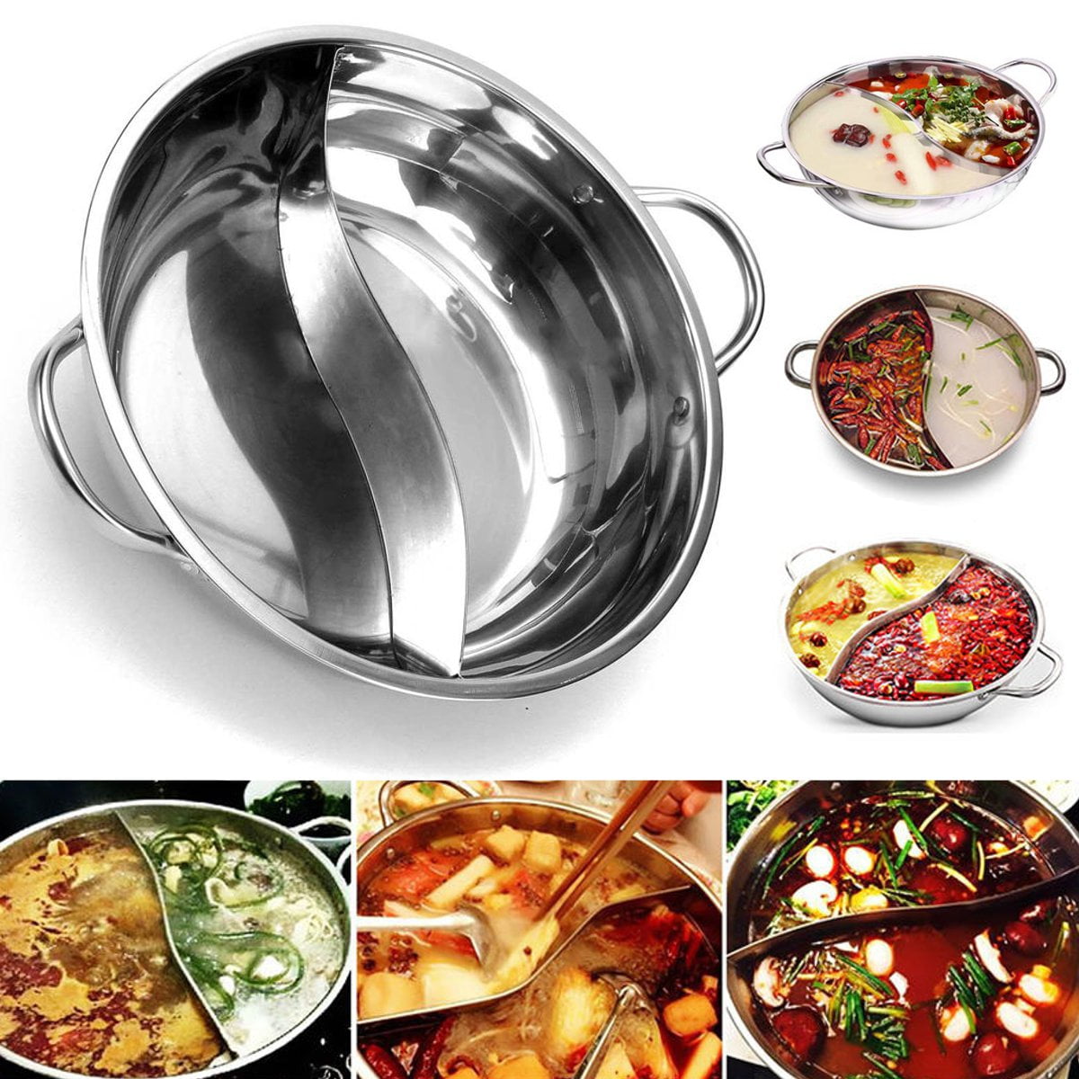 28cm Stainless Steel Twin Divided Cookware Shabu-Shabu Induction Pot Compatible 