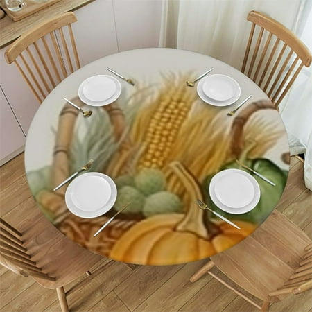 

Sheronv Pumpkins Gourds Harvest Round Table Cover Stain Resistant Washable 100% Polyester Great for Home Kitchen Parties Holiday Dinner 42 -46
