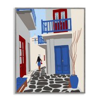 Stupell Industries Mykonos City Alley Buildings & Architecture Painting Gray Framed Art Print Wall Art, 11 x 14