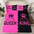 thumbnail image 2 of Homewish Queen And King Twin Sheet Sets,Princess Crown Twin Fitted Sheet,Pink Black Flat Sheet For Girl Kids,Ultra Soft Home Decor,3pcs, 2 of 7