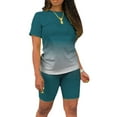 thumbnail image 5 of Summer 2pcs Outfits for Women Short Sleeve T-Shirts Bodycon Pants Shorts Set Gradient Color Tracksuit Sportwear, 5 of 9