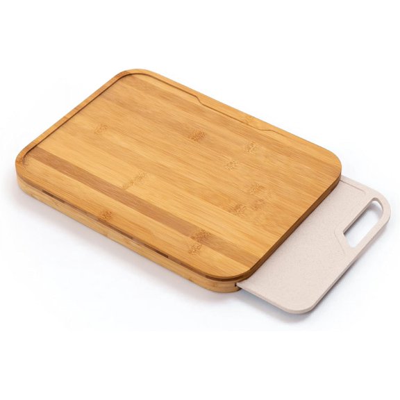 KitchenEdge Bamboo Cutting Board with Nesting Rice Fiber Chopping Board for Cooking Prep, 2 Piece Kitchen Set, Non-Slip Rubber Feet with Juice Groove, Heavy Duty Construction, Pre Oiled, 15