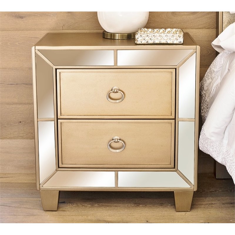 Abbyson Francesca 2 Drawer Mirrored Nightstand In Gold Walmart