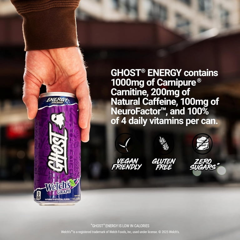 GHOST® ENERGY Zero Sugars Energy Drink, Welch's Grape, 200mg