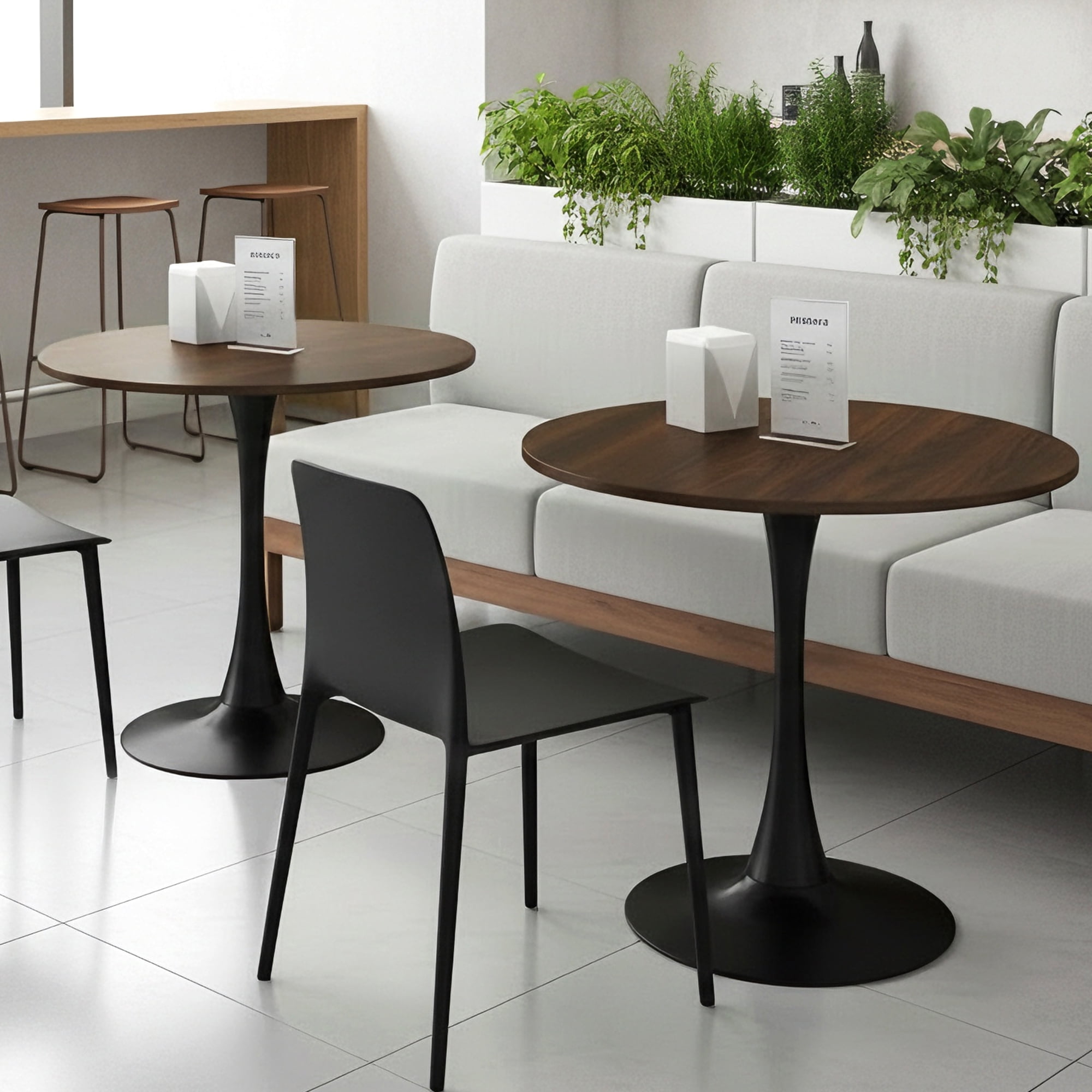 23.6" Round Dining Table with MDF Top & Metal Tulip Pedestal Frame for Kitchen, Living Room, Bedroom, Walnut