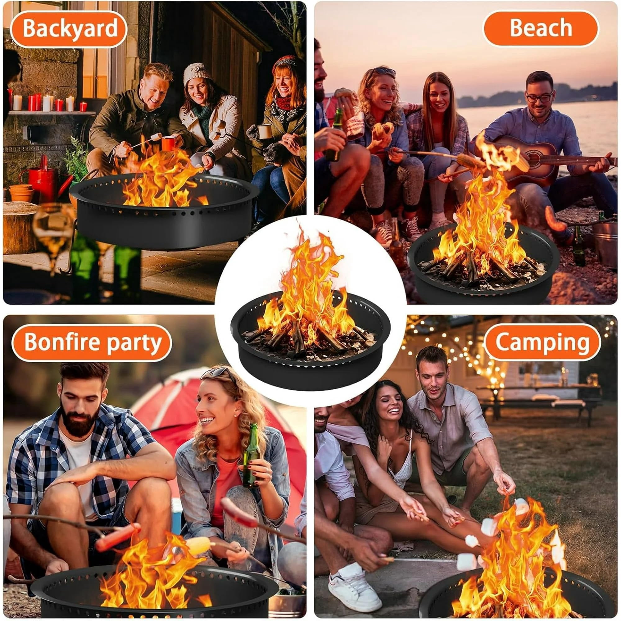 60 Inch Smokeless Fire Pit, Made of Carbon Steel, Outdoor Round Garden Fire Pit with Ventilation Holes, DIY Campfire Ring, Suitable for Burning Firewood