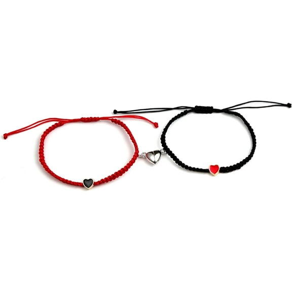 2Pieces Matching Couple Heart Bracelets for Women Men Handmade Braided Rope Heart Charm Adjustable Matching Bracelets for Boyfriend Girlfriend Couple Valentine's Day Jewelry