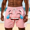 thumbnail image 2 of IWRICH Men's Board Shorts Funny Face Printed Elastic Drawstring Waist Swim Trunks Summer Casual Beach Resort Stretch Bathing Suits Pink XXXL, 2 of 4