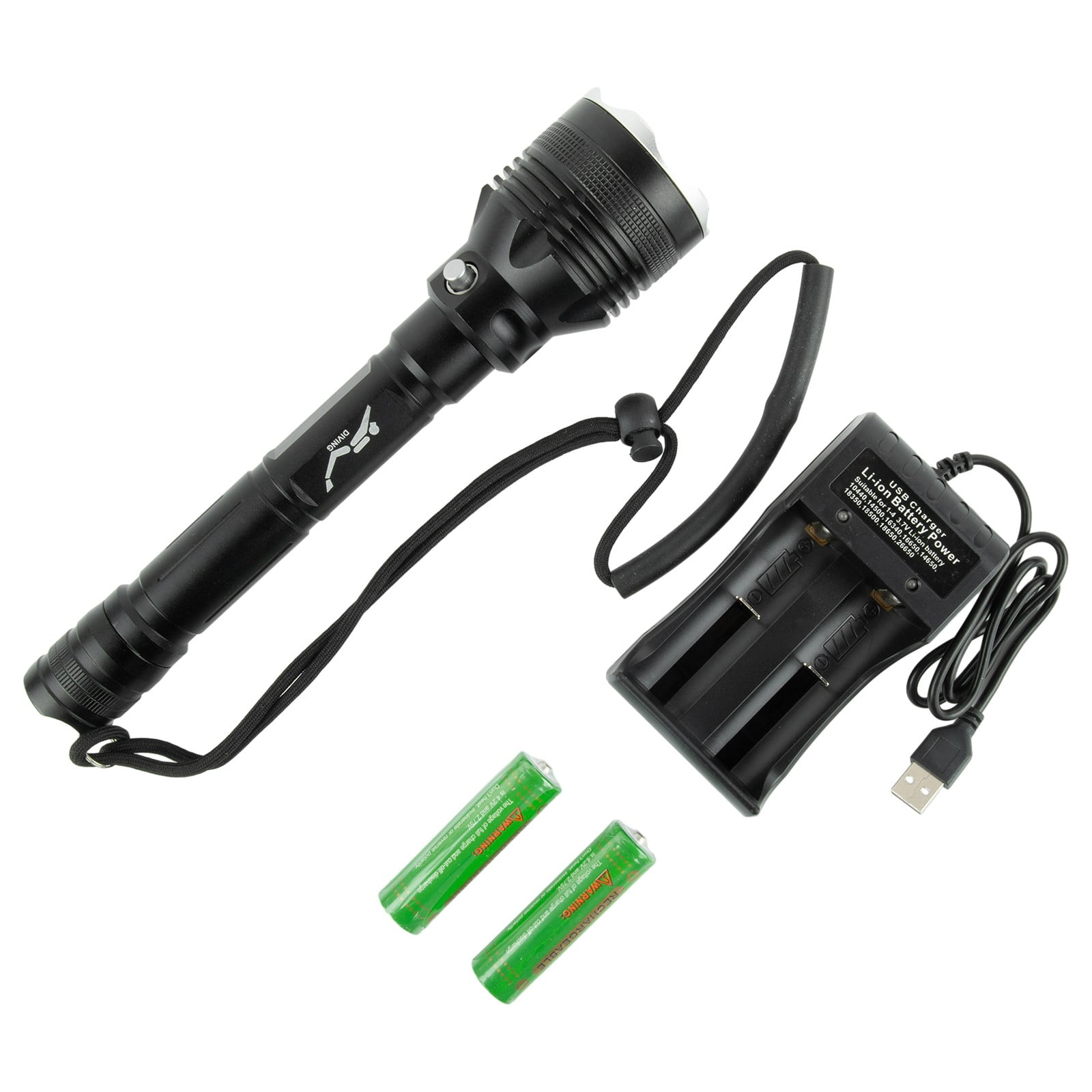PASILI Scuba Diving Ipx8 Waterproof Flashlight Led Light 80M Deep Underwater Torch 4000Lm Non-Slip Flashlight With Hang Strap