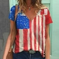 thumbnail image 2 of USSUMA Short Sleeve Women Tops Dressy Casual 4th July Patriotic USA Flag 2022 Trendy T-Shirt Shirts V Neck Stripe Stars American Flag Plus Size Tunics Top for Women Summer Blouse, 2 of 5