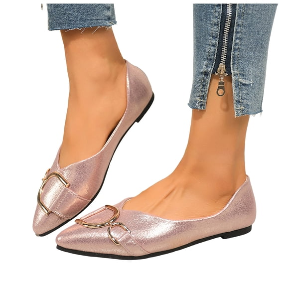 Dakaela Womens Pointed Toe Ballet Flats Comfortable Casual Dress Shoes Ladies Glitter Formal Business Office Work Slip on Shoe Size 6-10 Pink