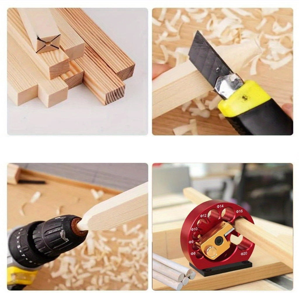 Dowel Maker Jig Kits Aluminum Alloy Square Wood Bar Turning Round Auxiliary Tool Metal Blade 8-20 Diameter Turning