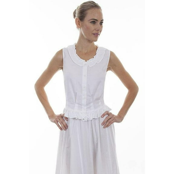 Scully Rangewear Womens White 100% Cotton Ruffle Camisole L