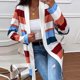 thumbnail image 4 of Chaqueta de punto de manga larga con costuras a rayas de color para mujer Abrigo de cárdigan de otoño a rayas informal Fridja  po3936, 4 of 7