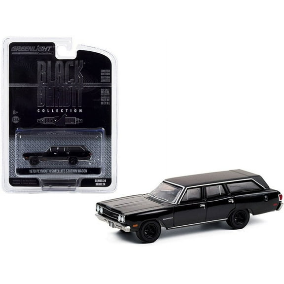 1970 Plymouth Satellite Station Wagon, Black - Greenlight 28050A/48 - 1/64 scale Diecast Model Toy Car