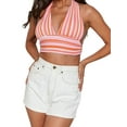 thumbnail image 1 of Dewadbow Women Deep V Neck Stripe Halter Crop Vest Backless Cami Tank Top, 1 of 6