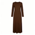 thumbnail image 7 of Ayolanni Split Fall Dresses Fitted Waist Long Sleeve Solid Crew Neck Maxi A-Line Dress Vacation Party Elegant Sundress Brown M, 7 of 7