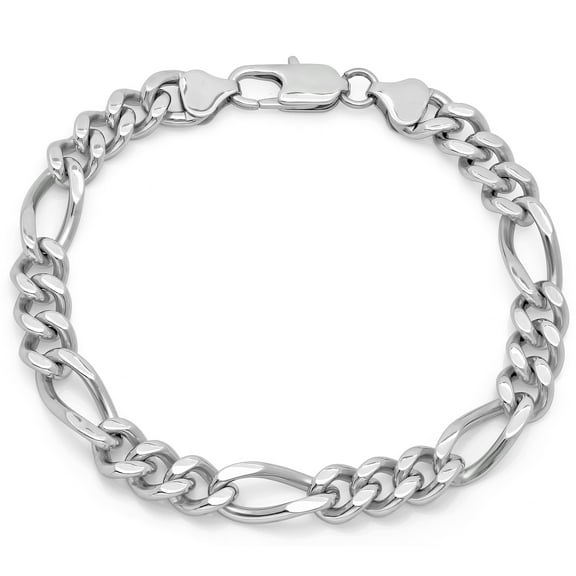 Steel Nation Jewelry Mens 8.5mm Stainless Steel Figaro Link Chain - Mens Bracelet, 8.5"