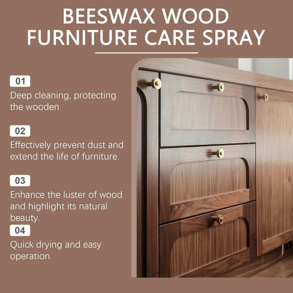 3pcs Beeswax Wood Furniture Polish Spray with Orange Oil, 120ml Cleaner Kit with Sponge & Towel, Wood Care for Tables Cabinets Living Room