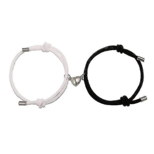 Pulseras de pareja, regalos de pareja para novio o novia, 2 piezas de colgante de corazón de amor a juego (negro + blanco)