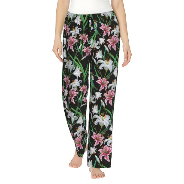 Balery Lilies Flowers Pantalones de pijama para mujer, pijamas ultraligeros, pantalones de estar por casa-Small