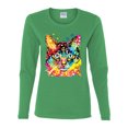 thumbnail image 2 of Wild Bobby Dean Russo Colorful Blue Eyes Cat Cat Lover Women Graphic Long Sleeve Tee, Kelly, Medium, 2 of 5