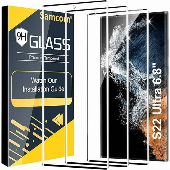 3 Pack Galaxy S22 Ultra Screen Protector, HD Clear Tempered Glass, Fingerprint Unlock, 3D Curved, Scratch Resistant, No Bubble for Samsung Galaxy S22 Ultra 5G Glass Screen Protector