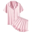 thumbnail image 6 of BLVB Girls Pajamas Satin Pajama Set Silk Pjs Short Sleeve Button down Shirts Summer Ruffle Sleepwear for Big Kids 5-15Y, 6 of 6