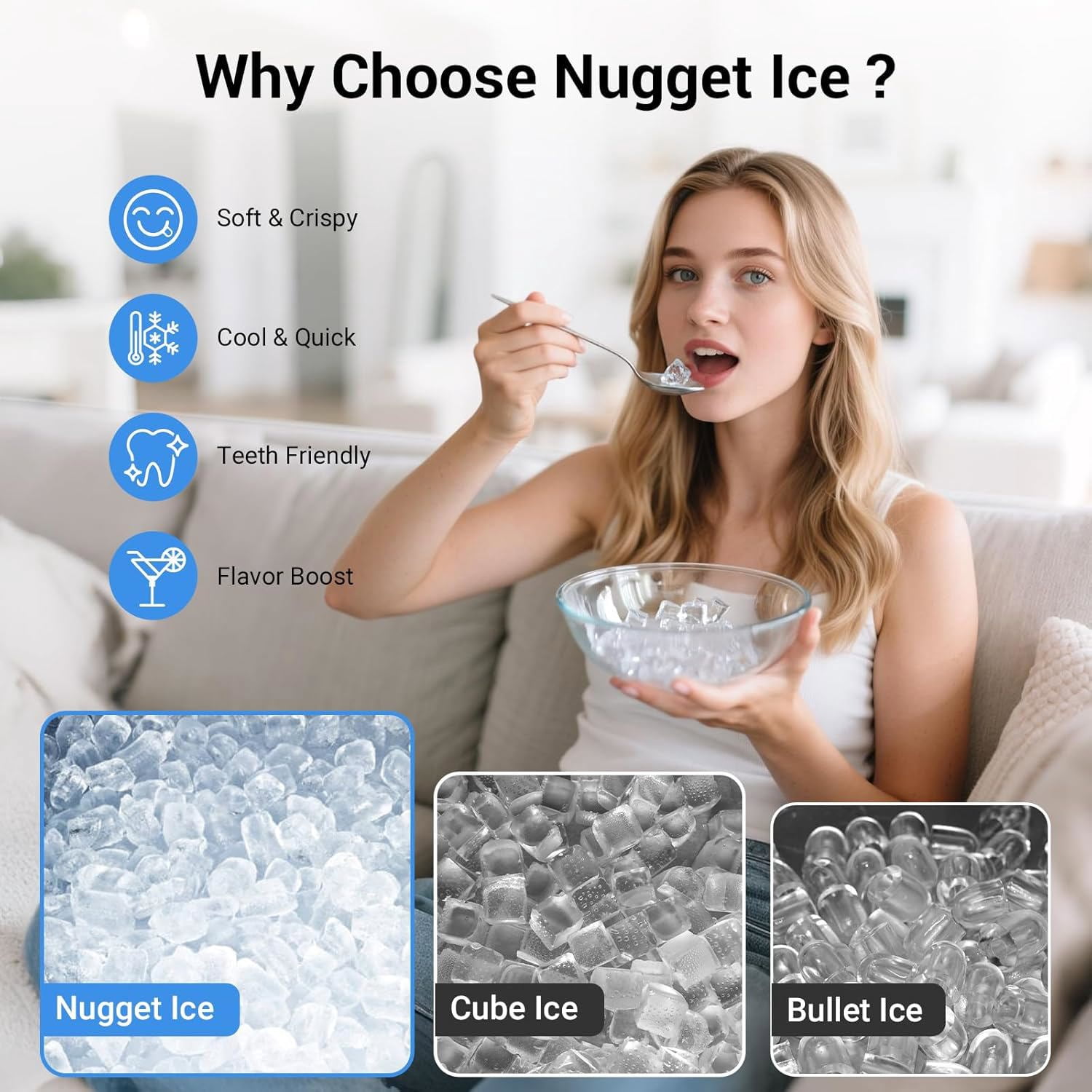 Nugget Ice Maker Countertop with 0.8Gal Removable Tank, 44Lbs/24H, One-Touch Fast Ice in 6 Mins, Self-Cleaning & Ultra Quiet for Home/Office/Party