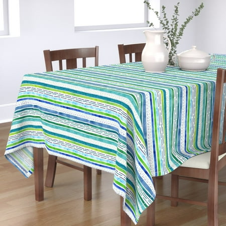 

Cotton Sateen Tablecloth 70 Square - Sea Blue Green Stripe Watercolor Nautical Coastal Beach Turquoise Aqua Print Custom Table Linens by Spoonflower
