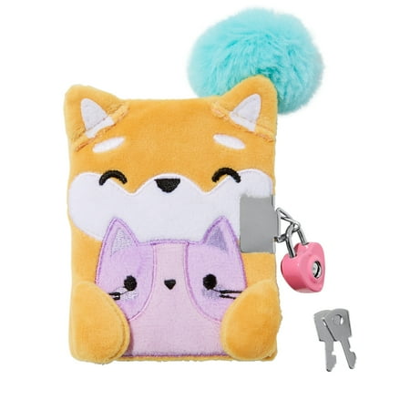 Claire's Children's Plush Corgi Holding a Cat Mini Diary with Pen, Lock and Key, 100 Pages