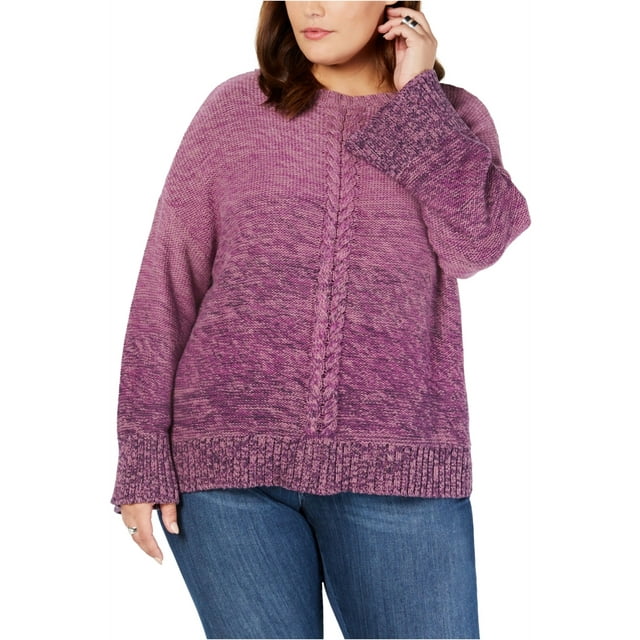 Style & Co. Womens Marl Braid Pullover Sweater, Purple, 3X
