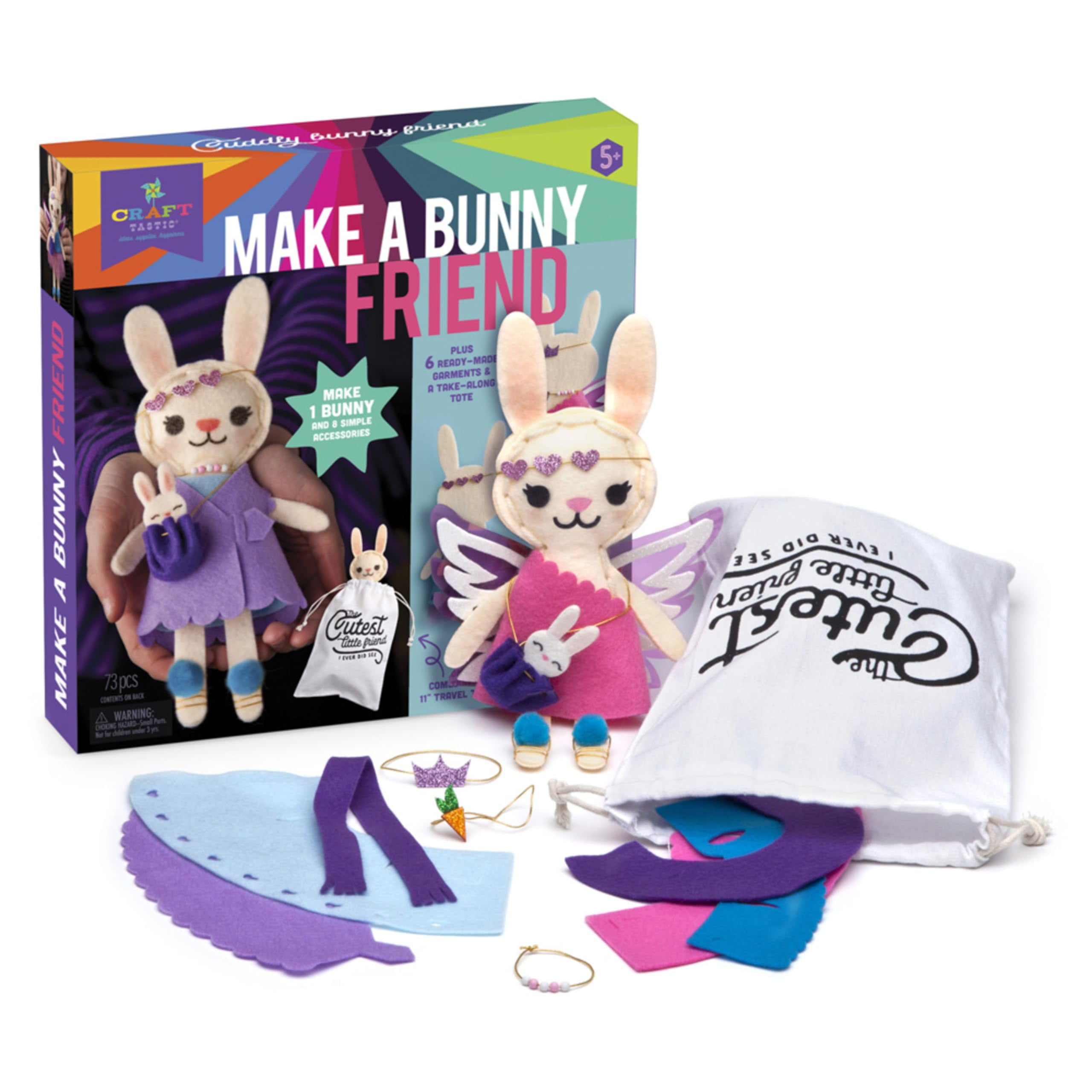 Craft-tastic - Make a Bunny Friend Craft Kit - Learn to Make 1 Easy-to-Sew Stuffie with Clothes & Accessories C64