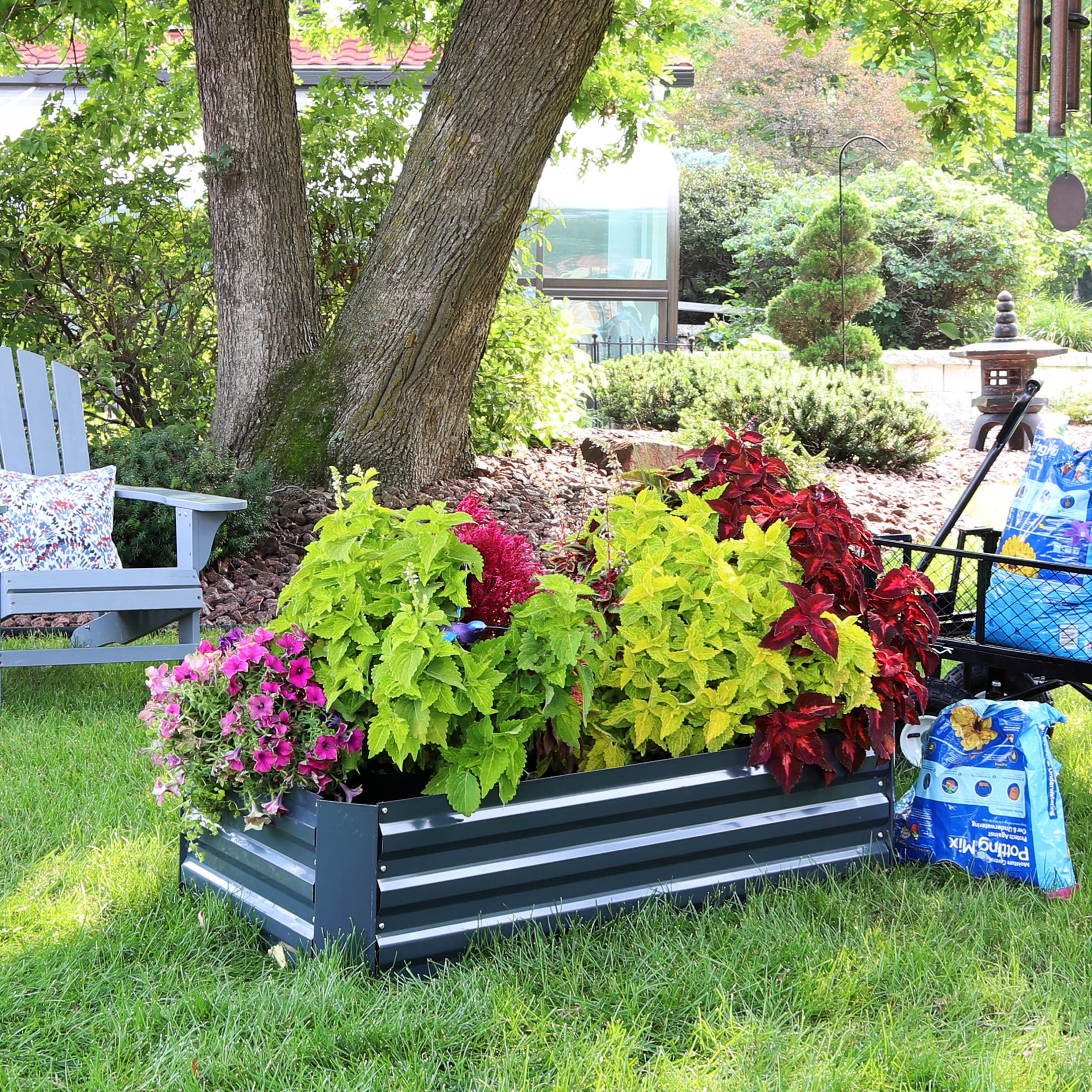 Sunnydaze 48" x 24" x 11.75" Dark Gray Galvanized Steel Raised Garden Bed, Set of 2